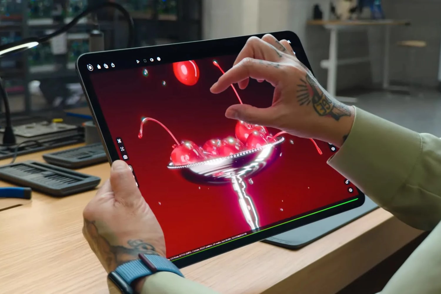 Someone using the new M4 iPad Pro with a creator app.