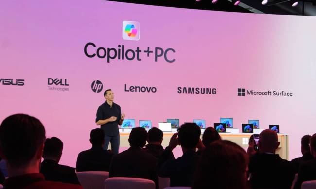 Copilot+ PCs being announced from the stage.