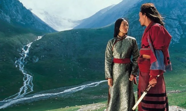 Two people stand in a mountain valley in Crouching Tiger, Hidden Dragon.