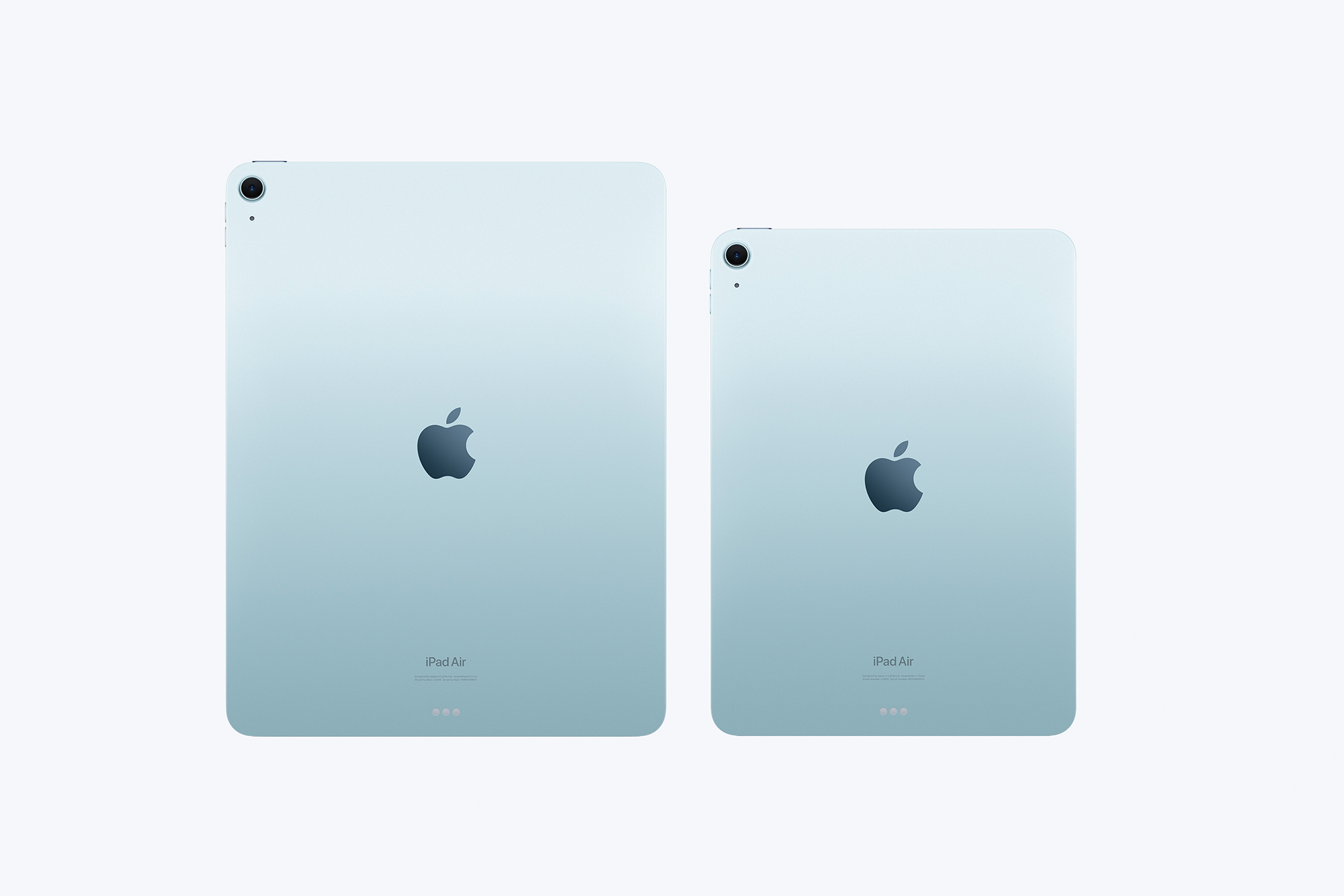 11-इंच और 13-इंच iPad Air 2024 M2 नीले रंग में।