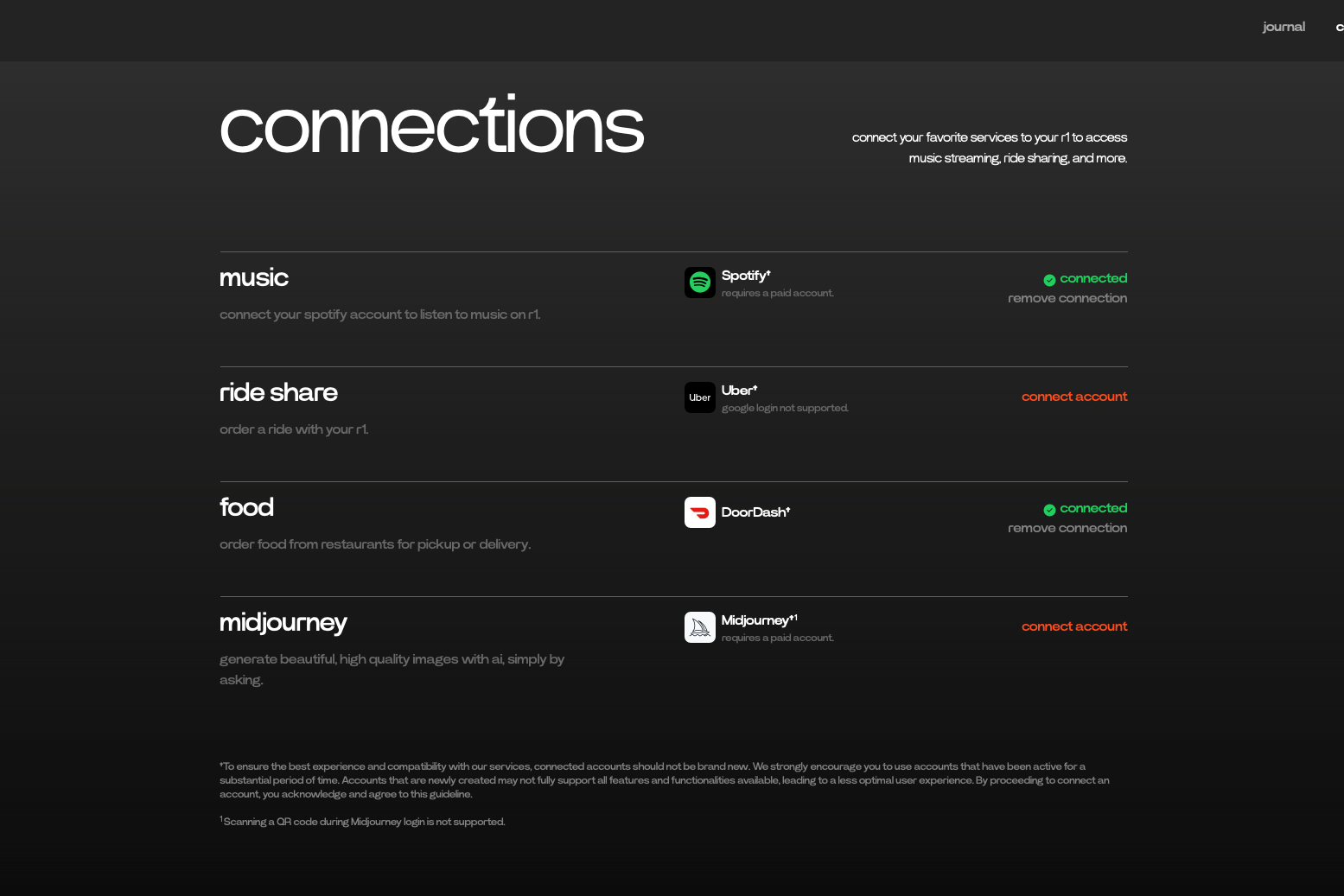 The Rabbit website for adding "Connections" to the R1.