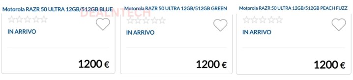 Screenshot apparently showing European pricing for the Motorola Razr 50 Ultra