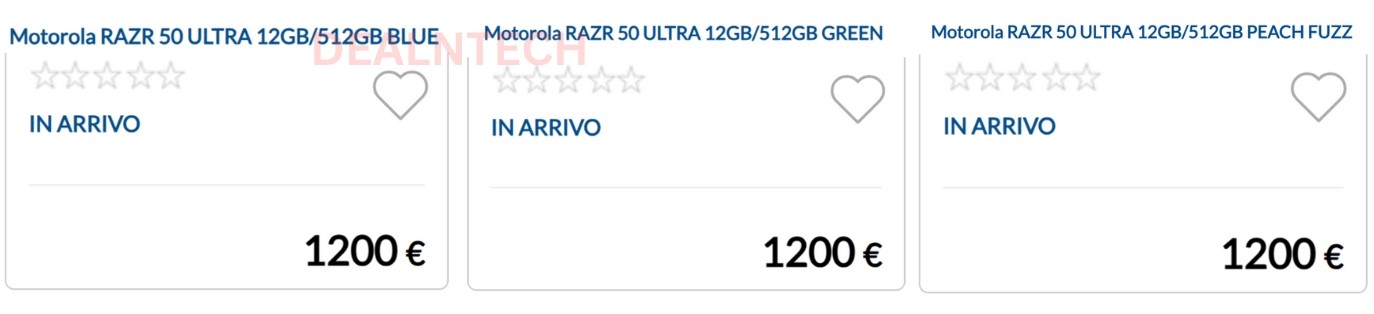 Captura de pantalla que aparentemente muestra los precios europeos del Motorola Razr 50 Ultra