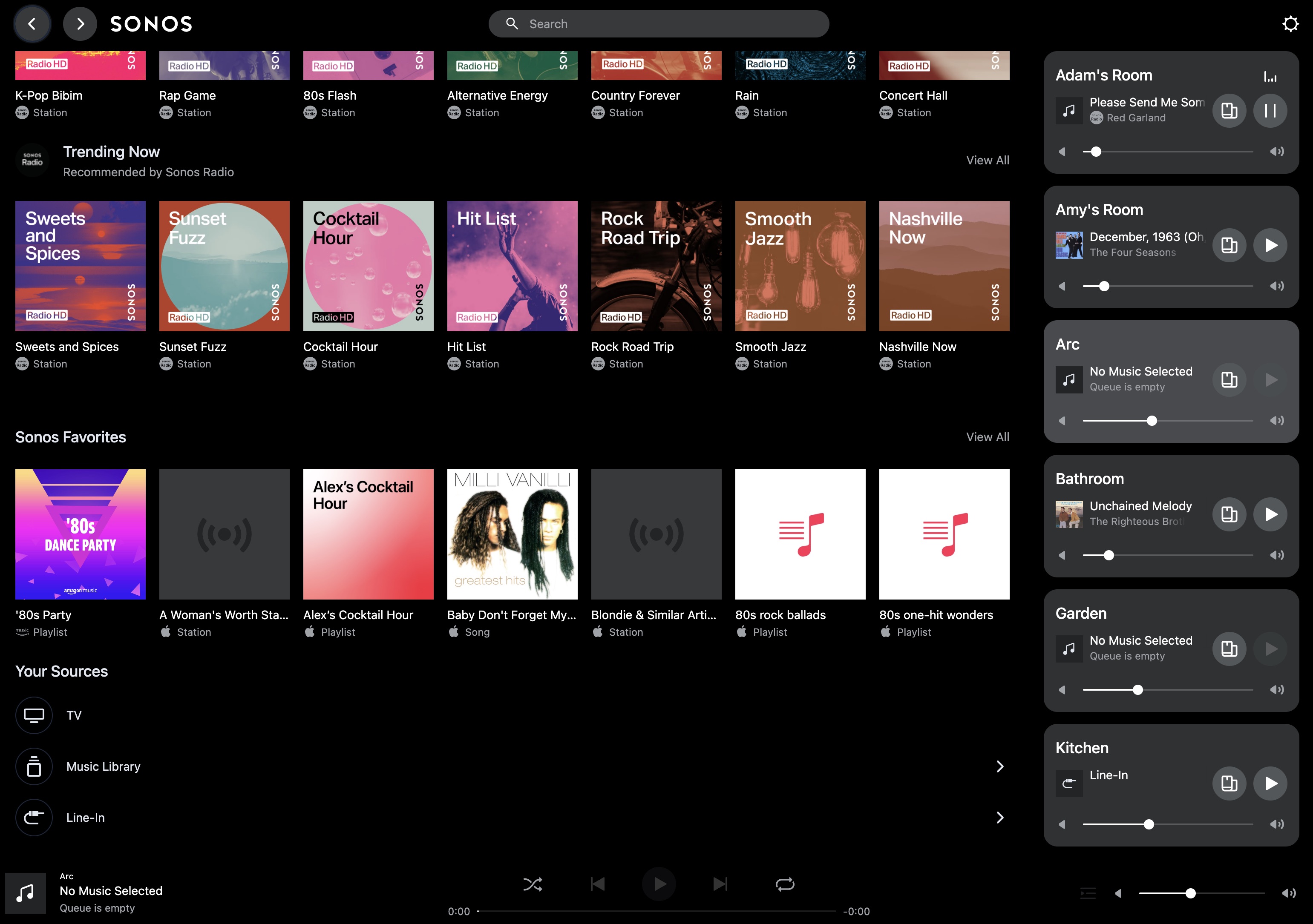Aplicación web de Sonos como se ve en Chrome para Mac.