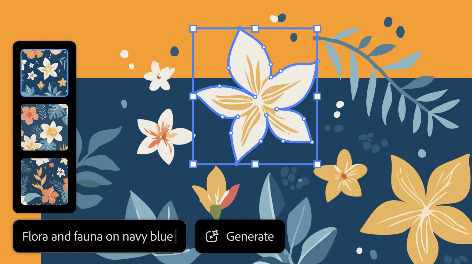 Flores que se generan usando texto en Illustrator.