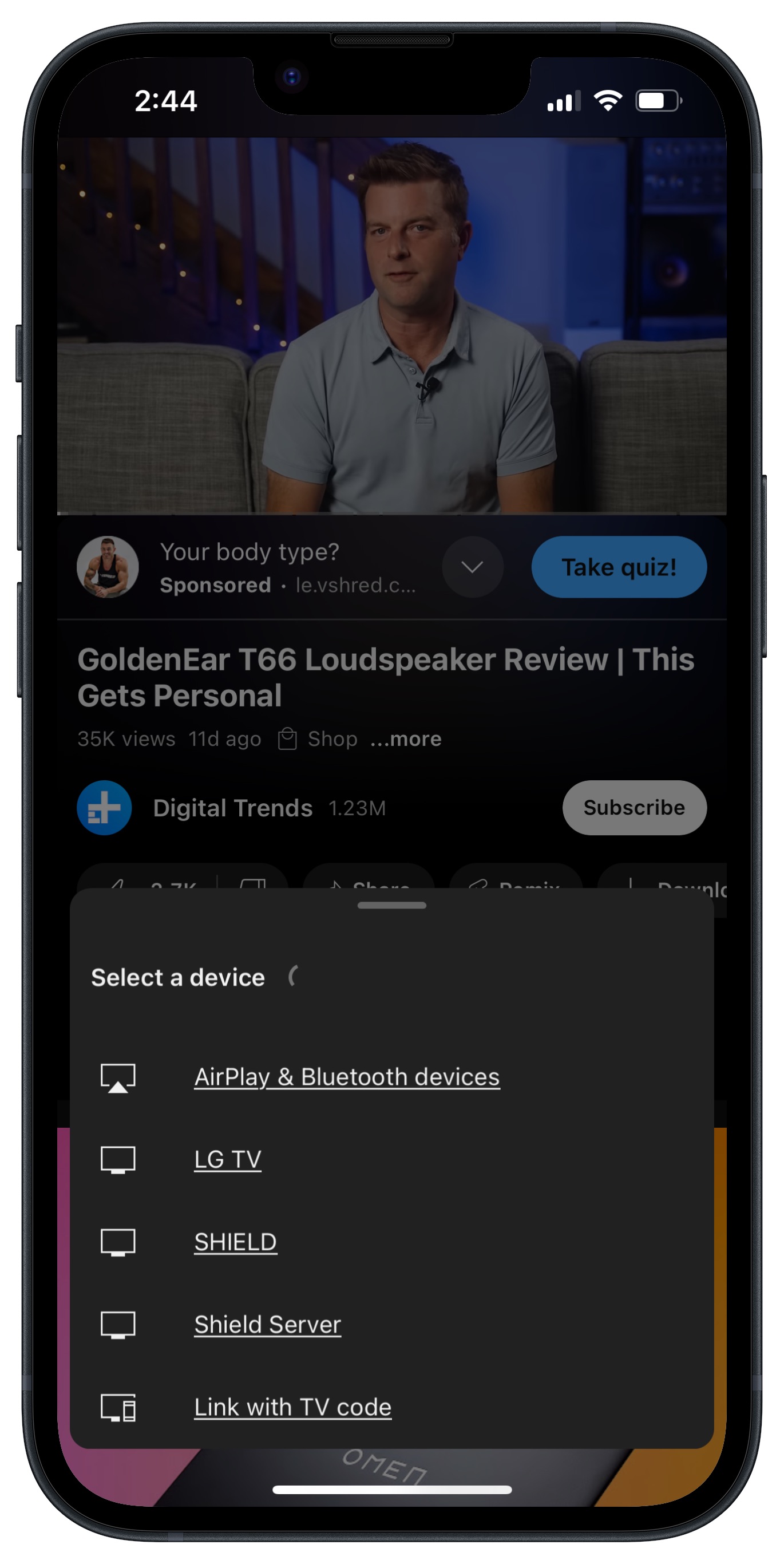 Usar Google Cast desde la app de YouTube en iOS.