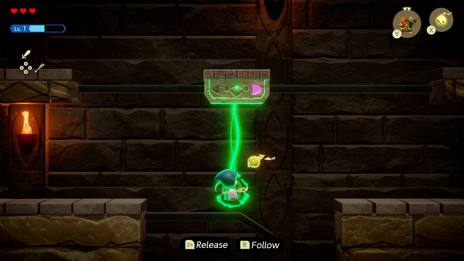 زلدا در The Legend of Zelda: Echoes of Wisdom از یک سکو آویزان است.